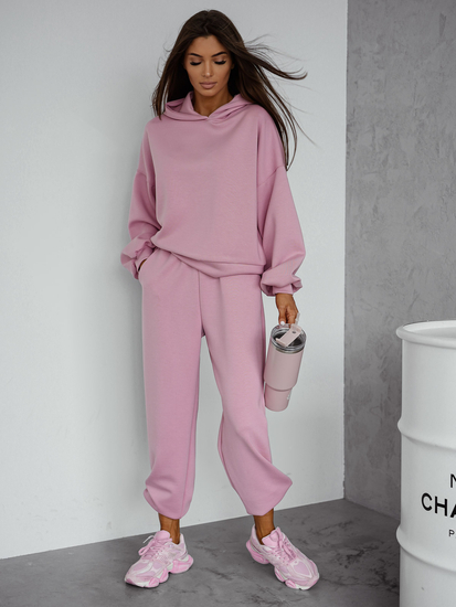 Set hanorac cu glugă pentru femei roz pudrat Bolf 525