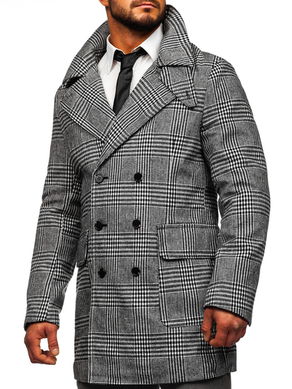 Palton de iarnă gri in carouri Bolf 1192