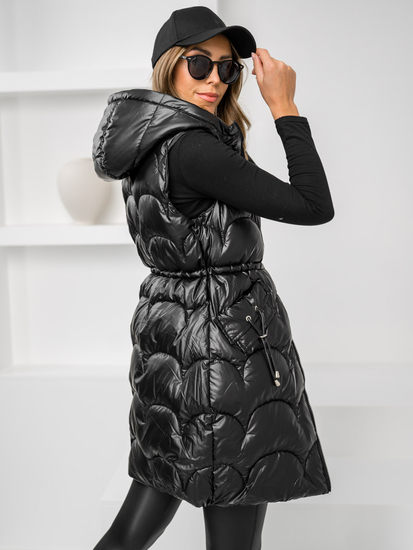 Vestă lungă matlasată neagră dame Bolf B8172A