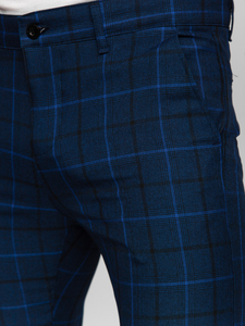 Pantaloni formali pentru bărbați bleumarin cu model în carouri Bolf 184195