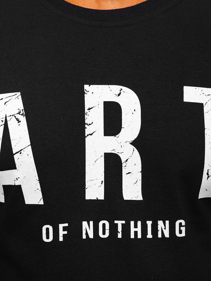 Tricou negru imprimat din bumbac pentru bărbați Bolf 1180