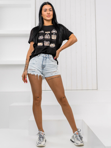 Tricou negru de dama cu imprimeu Bolf 95T2531