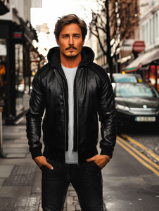 Geacă de piele bomber neagră Bolf 11Z8004