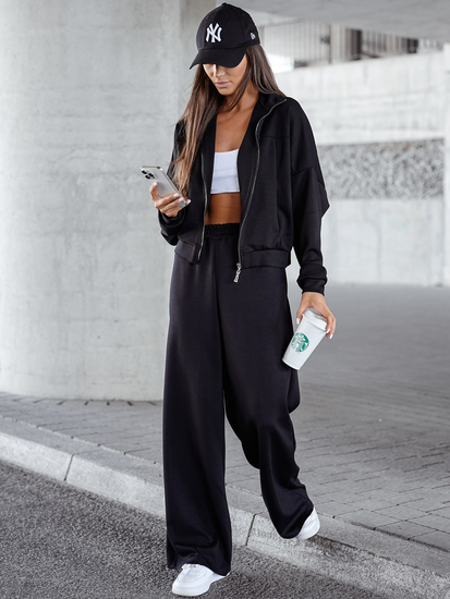 Set hanorac cu fermoar două piese pentru femei negru Bolf 821109