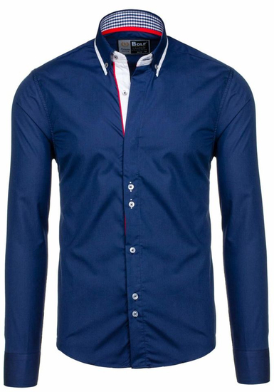 Cămașă elegantă pentru bărbat cu mâneca lungă bluemarin Bolf 6857