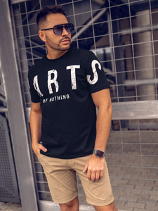 Tricou negru cu imprimeu Bolf 1180A