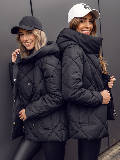 Jachetă de iarnă matlasată neagră pentru femei cu glugă Bolf 5M3175B