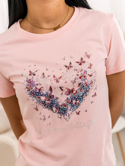 Tricou de dama roz cu imprimeu Bolf 95T2523