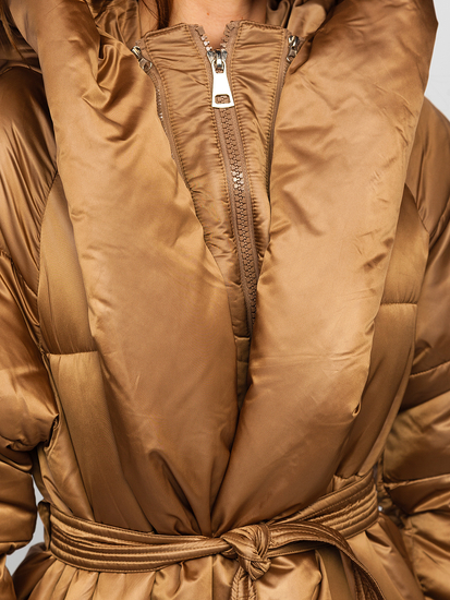 Geacă camel lungă de iarnă cu glugă Bolf MY0363A