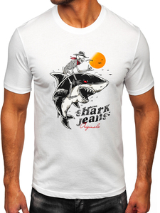 Tricou bărbătesc din bumbac alb cu imprimeu Bolf MPO3502