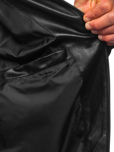 Geacă de piele bomber neagră Bolf 6803A