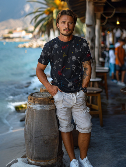 Tricou negru bărbătesc din bumbac cu imprimeu Bolf 1150A2