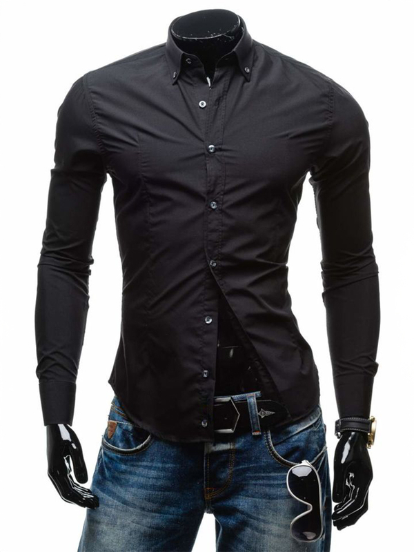 Cămașă elegantă pentru bărbat cu mâneca lungă neagră Bolf 1703-1