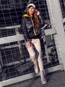 Geacă dame cu două fețe și glugă galbenă Bolf B9553