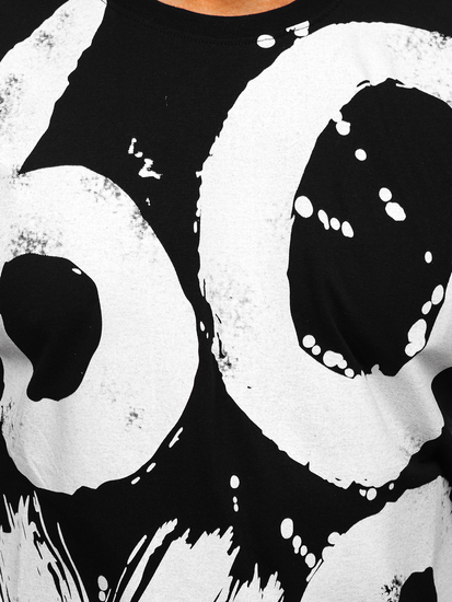 Tricou negru bărbătesc cu imprimeu Bolf 0303