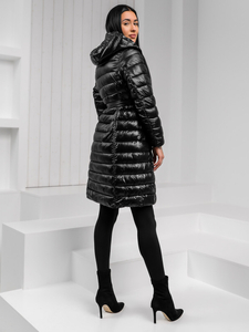 Jachetă neagră lungă matlasată Jachetă de iarnă de damă cu glugă Bolf 5M3159A1