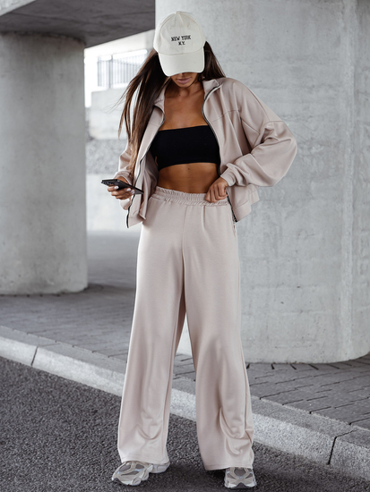 Set hanorac cu fermoar două piese pentru femei bej Bolf 821109