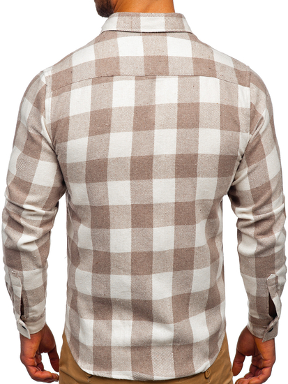Cămașă flanel bej mâneca lungă Bolf 20723