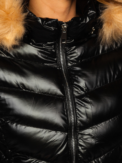 Geacă de iarnă neagră matlasată cu glugă dame Bolf 6830