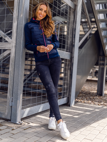 Hanorac/Jachetă cu glugă tranzițională bleumarin pentru femei Bolf KSW4001A