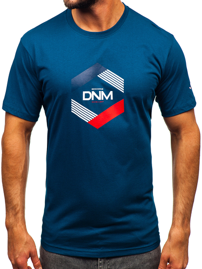 Tricou bărbătesc din bumbac albastru închis cu imprimeu Bolf 14741