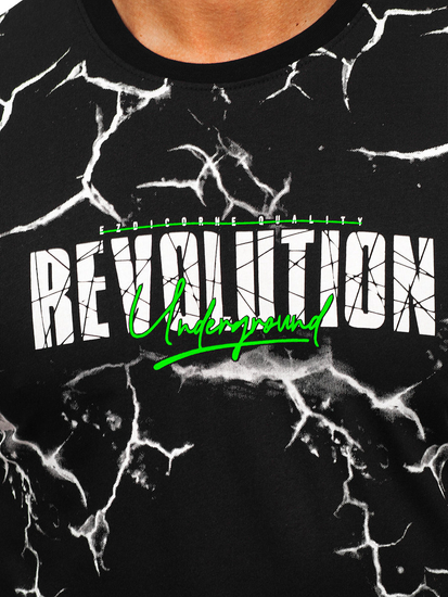 Tricou negru bărbătesc din bumbac cu imprimeu Bolf 14717