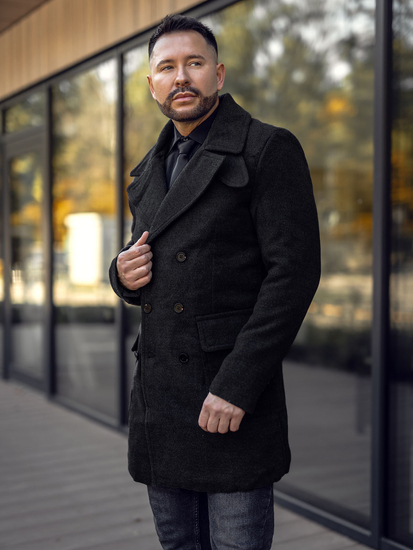 Palton de iarnă pentru bărbați, de culoare neagră, cu guler înalt Bolf 1048A2