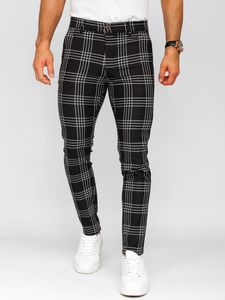 Pantaloni negri în carouri pentru bărbați Bolf 184160
