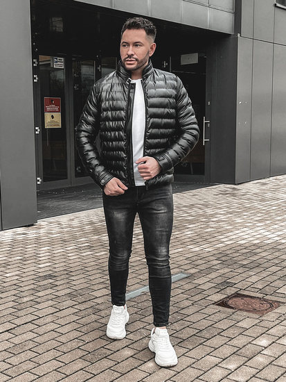 Geacă de piele neagră matlasată Bolf 0021