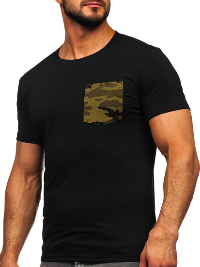 Tricou negru-verde cu imprimeu army Bolf 8T85