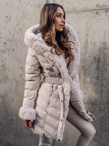 Geacă-palton lungă cu glugă pe două părți bej dame Bolf 5M3156A