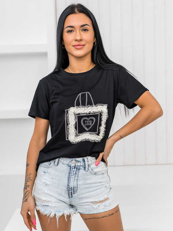Tricou de dama negru cu aplicatie Bolf 97T2102