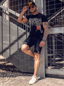 Tricou negru cu imprimeu Bolf MT3026