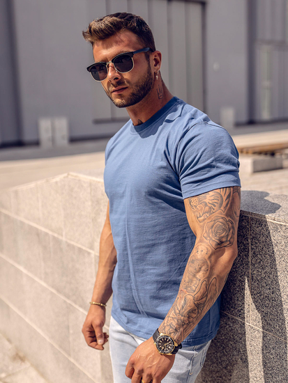 Tricou albastru bărbătesc din bumbac simplu Bolf 192397A