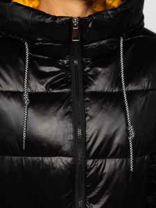 Geacă lungă cu glugă neagră Bolf J9063