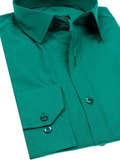 Cămașă elegantă bărbătească verde închis cu mâneci lungi Bolf 1703