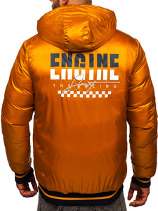 Geacă de iarnă cu două fețe bleumarin-camel matlasată Bolf 7417