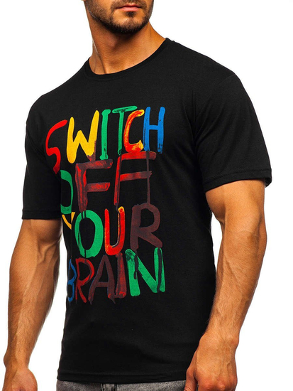 Tricou negru imprimat pentru bărbați Bolf 1181