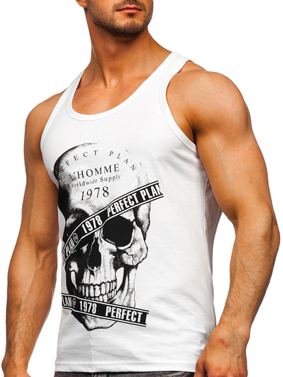Maiou alb tank top cu imprimeu Bolf 14838
