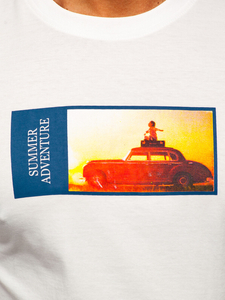 Tricou bărbătesc din bumbac alb cu imprimeu Bolf MPO3559