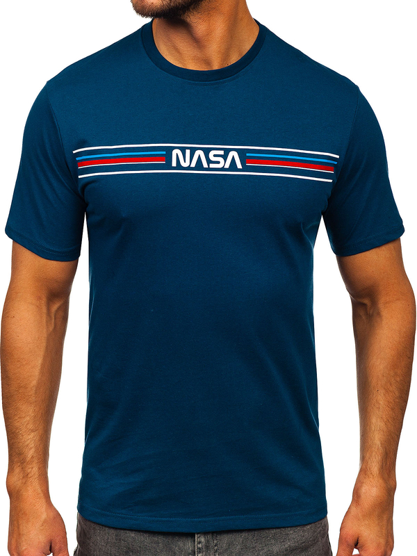 Tricou din bumbac cu imprimeu albastru-închis Bolf 5052