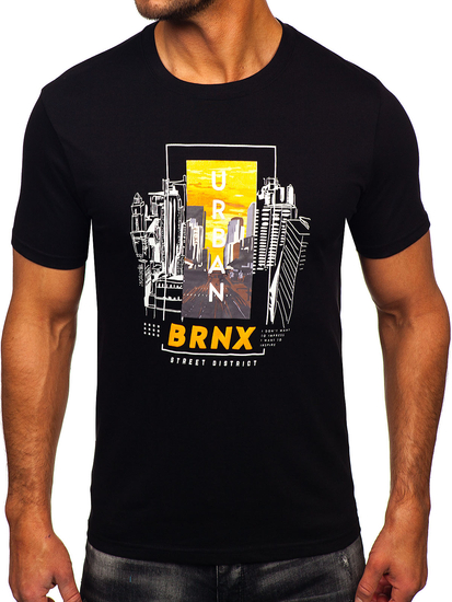 Tricou bărbătesc din bumbac negru cu imprimeu Bolf MPO3452