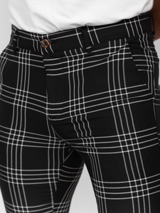 Pantaloni negri în carouri pentru bărbați Bolf 184160