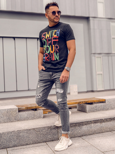 Tricou negru bărbătesc cu imprimeu Bolf 1181A