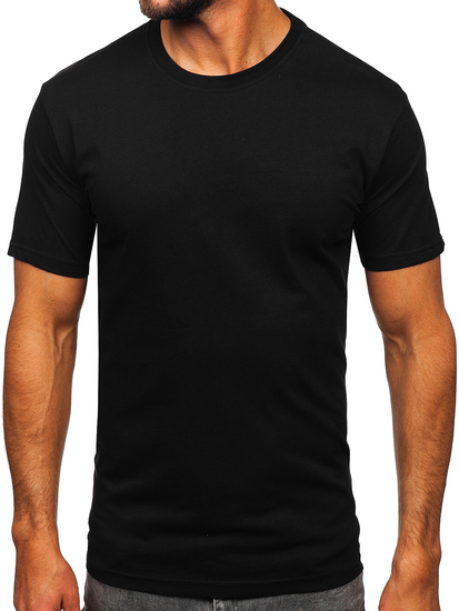 Tricou negru bărbătesc din bumbac fără imprimeu Bolf 14291