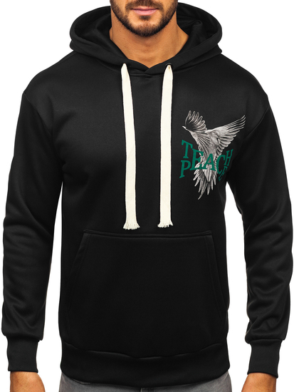 Hanorac negru tip cangur pentru bărbați cu imprimeu Bolf M279