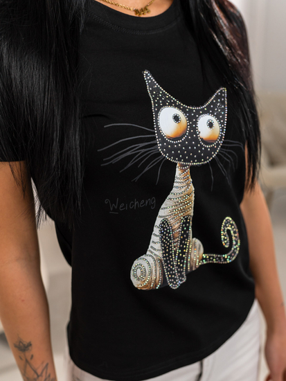 Tricou de dama negru cu aplicatie Bolf 95T2515