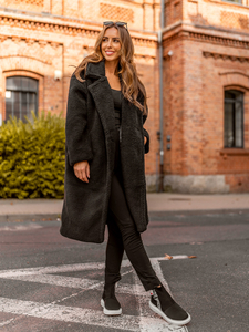 Palton lung de iarnă negru călduros Bolf AN105