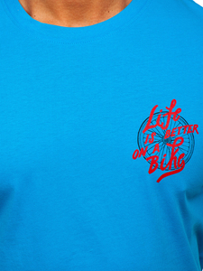 Tricou bărbătesc din bumbac albastru cu imprimeu Bolf MPO3555