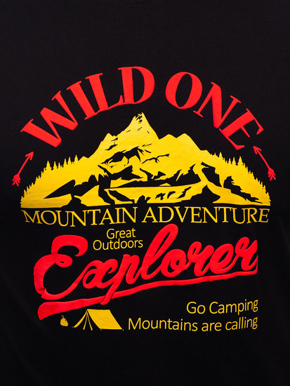 Tricou bărbătesc din bumbac negru cu imprimeu Bolf MPO3484